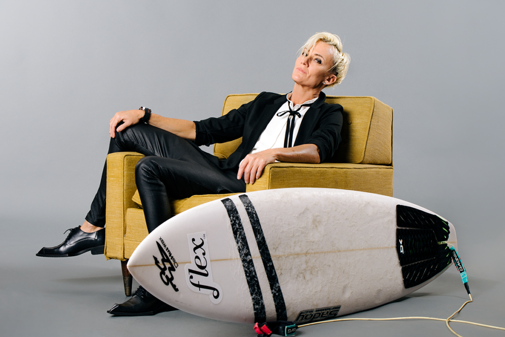 Keala Kennelly with surfboard